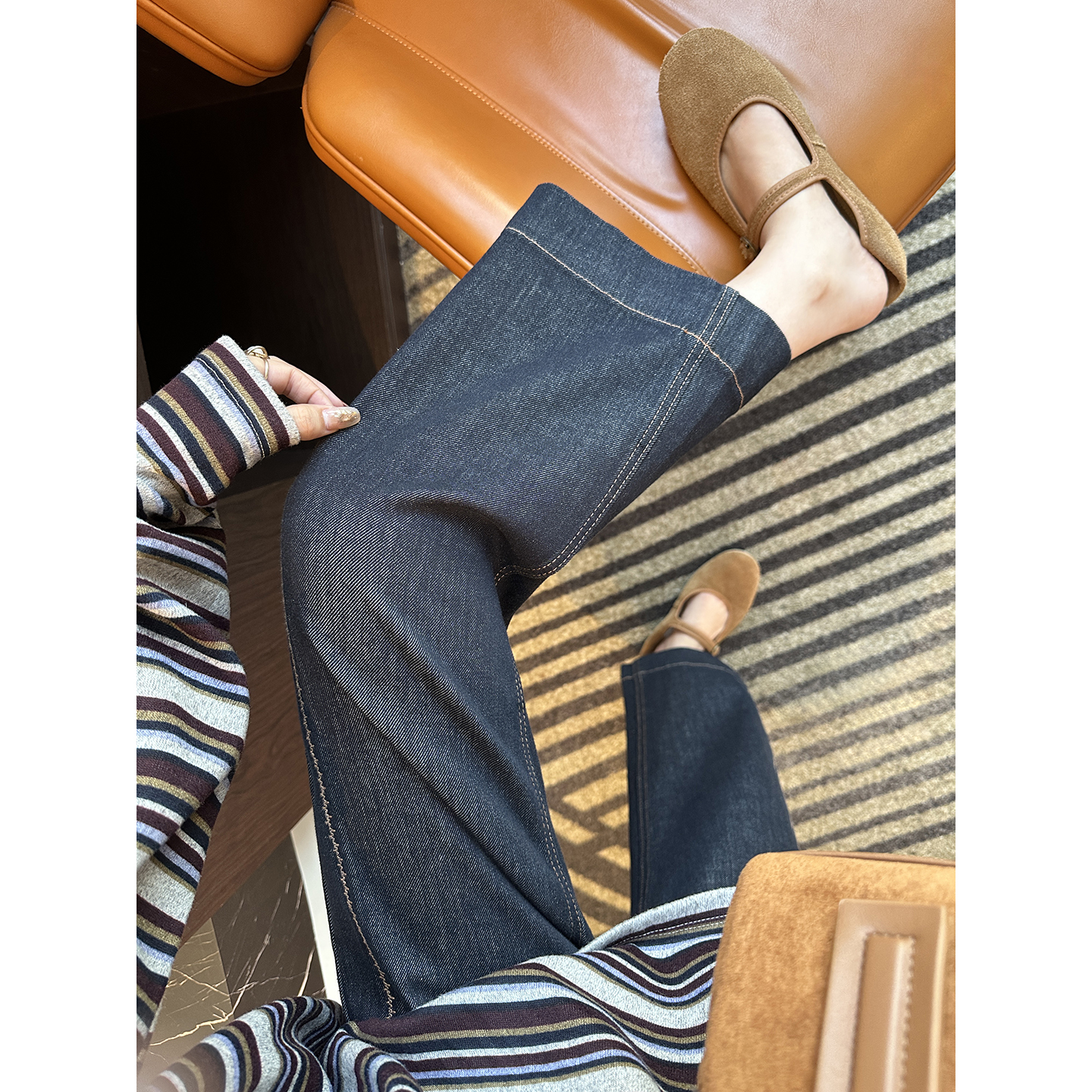 版型牛牛！~侧缝刺绣线条奶奶裤