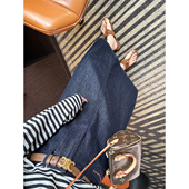 透气莱赛尔中长裙 薄款 修胯大师 深蓝色高腰a字牛仔半身裙女夏季