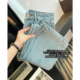 秒变大长腿 宽松弹力直筒裤 窄版 女新款 阔腿牛仔裤 呼吸感水洗蓝