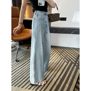 休闲九分直筒裤 设计感 春季 女2026新款 侧边线条宽松大阔腿牛仔裤