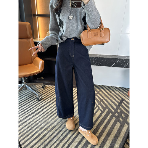 防褪色蓝！小个子磨毛弯刀牛仔裤