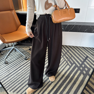 子 宽松垂感阔腿休闲糯米裤 好看到爆炸 美拉德松紧腰抽绳遛弯裤