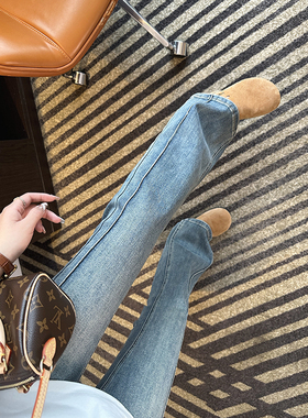 逆天显腿长！~高腰微喇叭牛仔裤女2026春季新款黑色弹力显瘦长裤