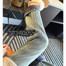 女秋冬高腰加厚垂感拖地裤 梨形身材zui爱 遮胯加绒阔腿牛仔裤