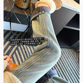 女秋冬高腰加厚垂感拖地裤 梨形身材zui爱 遮胯加绒阔腿牛仔裤