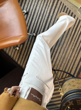 C位出圈！~时髦白色直筒加绒牛仔裤女秋冬新款高腰宽松垂感长裤子