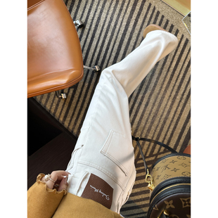 高腰宽松垂感长裤 女秋冬新款 子 时髦白色直筒加绒牛仔裤 C位出圈