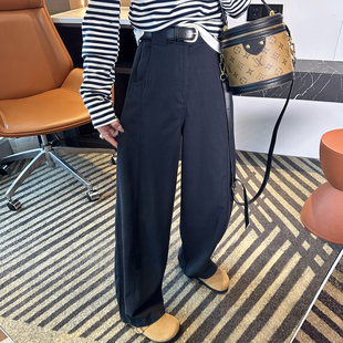长裤 女梨型显瘦宽松阔腿裤 子 莱赛尔藏蓝色弯刀休闲裤 遮胯神裤
