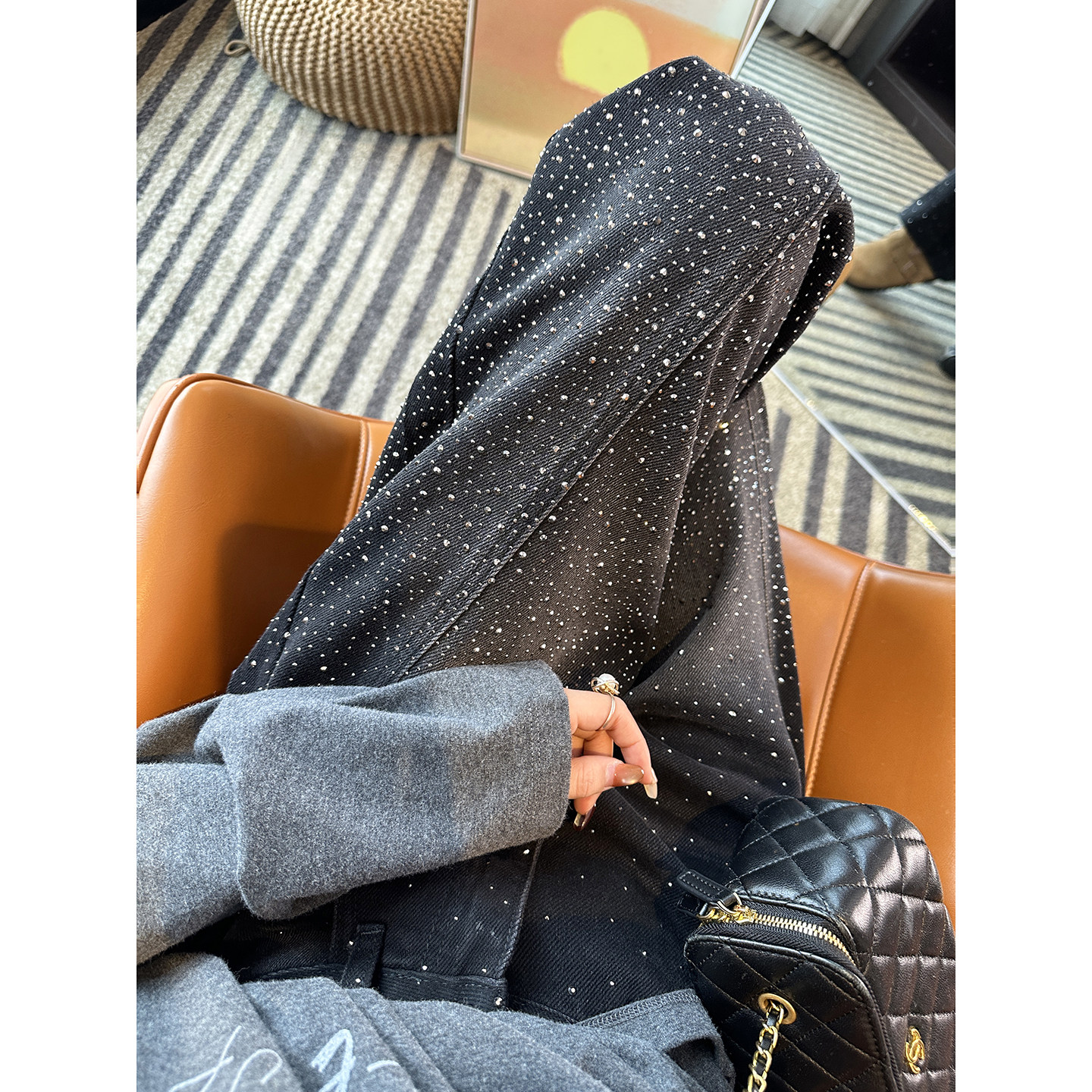 氛围感王炸！~黑底爆闪带钻弯刀阔腿裤子女早春新高腰宽松牛仔裤,女装/女士精品,牛仔裤,淘宝优惠券,粉丝福利购,淘宝优惠卷