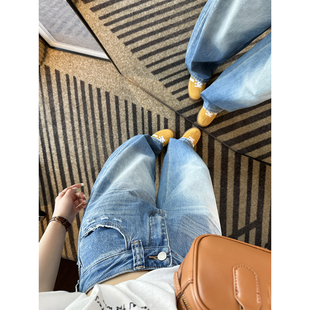 宽松设计感长裤 自留推荐 女春季 2026新款 韩系复古蓝色弯刀牛仔裤