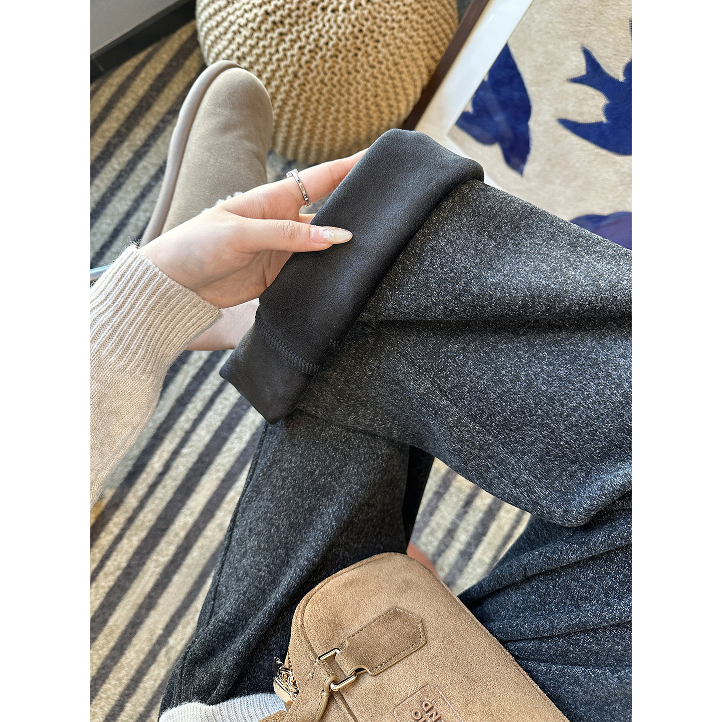 chao高搭配率！~加绒阔腿休闲裤