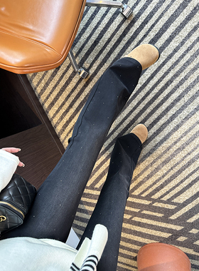 闪闪满天星~巨好看！烫钻高腰微喇叭牛仔裤女2025秋新黑色马蹄裤