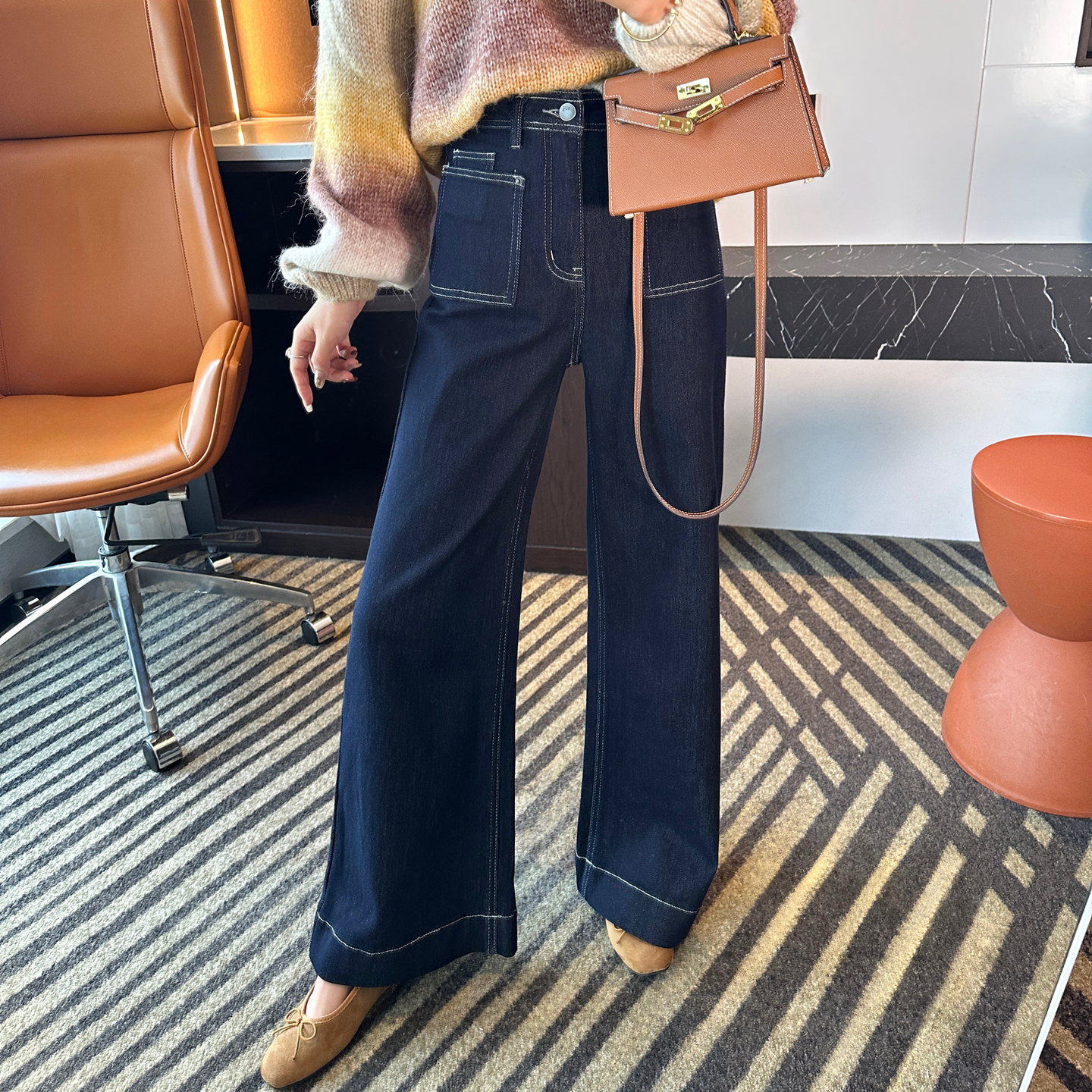 原色明线牛仔!设计感直筒牛仔裤