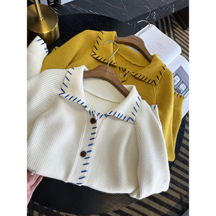 柔软百搭宽松外套上衣 女秋冬新款 Miu系高智感 POLO翻领针织开衫