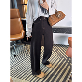 型 双版 本显瘦弯刀牛仔裤 神仙版 女秋冬加绒咖色宽松阔腿长裤 子