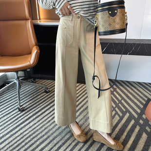 女春天丝亚麻宽松九分裤 牙签褶直筒阔腿休闲裤 子 法式 无di显腿长