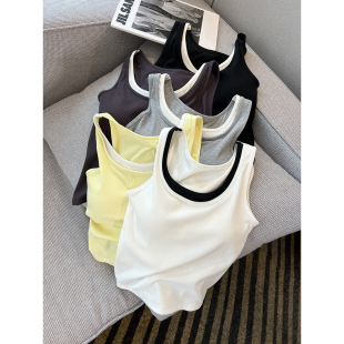 假两件无袖 新款 上衣 带胸垫U领天丝吊带背心女2026春季 懒人b备