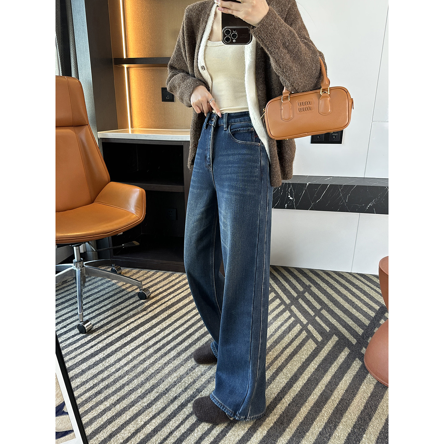 双侧缝！直直腿~加厚绒直筒牛仔裤女秋冬保暖深蓝色宽松阔腿长裤,女装/女士精品,牛仔裤,淘宝优惠券,粉丝福利购,淘宝优惠卷