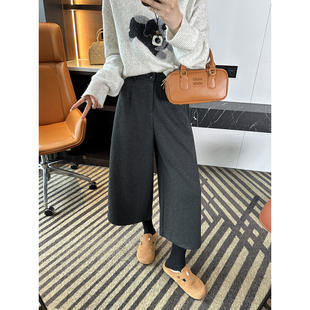 子 女秋冬加厚宽松直筒休闲裤 小个子适配 醋酸羊毛八分阔腿靴裤