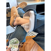 本 加厚绒弯刀牛仔裤 女秋冬新款 强推双版 保暖宽松慵懒阔腿裤 子