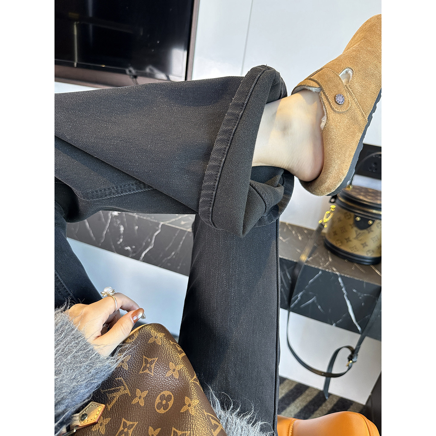 腿精密码！~加厚绒微喇叭牛仔裤女秋冬黑灰色高腰修身显瘦长裤子,女装/女士精品,牛仔裤,淘宝优惠券,粉丝福利购,淘宝优惠卷