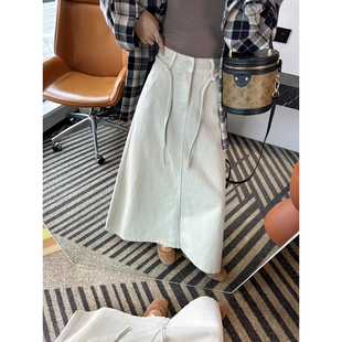 开春王炸！~浅色牛仔半身裙子女新款韩系慵懒显瘦中长高腰A字伞裙