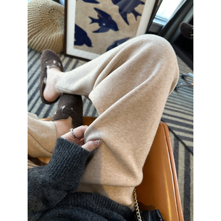 女秋冬加厚垂感宽松直筒休闲裤 寒腿救星 超暖100羊毛针织阔腿裤