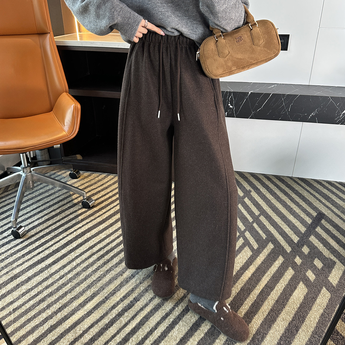 高级感通勤！~加绒九分弯刀休闲裤女秋冬新小个子宽松慵懒阔腿裤,女装/女士精品,休闲裤,淘宝优惠券,粉丝福利购,淘宝优惠卷