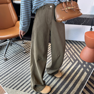 女春新高级感做旧复古宽松拖地裤 松弛出街 咖色高腰阔腿牛仔裤