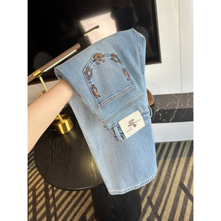 女2026新小个子高腰宽松九分裤 进店必buy 设计感刺绣阔腿牛仔裤