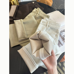 显瘦王牌！~小个子九分烟管裤女秋冬保暖加绒高腰弹力直筒牛仔裤