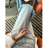 腿长两米八 子 垂感拖地裤 浅蓝色高腰宽松阔腿牛仔裤 女2025薄款