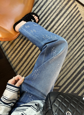 璀璨流光！~buling烫钻阔腿牛仔裤女早春新款设计感显瘦宽松长裤