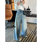 垂感宽松长裤 高阶蓝调 春季 女2026新款 子 早春设计感阔腿牛仔裤