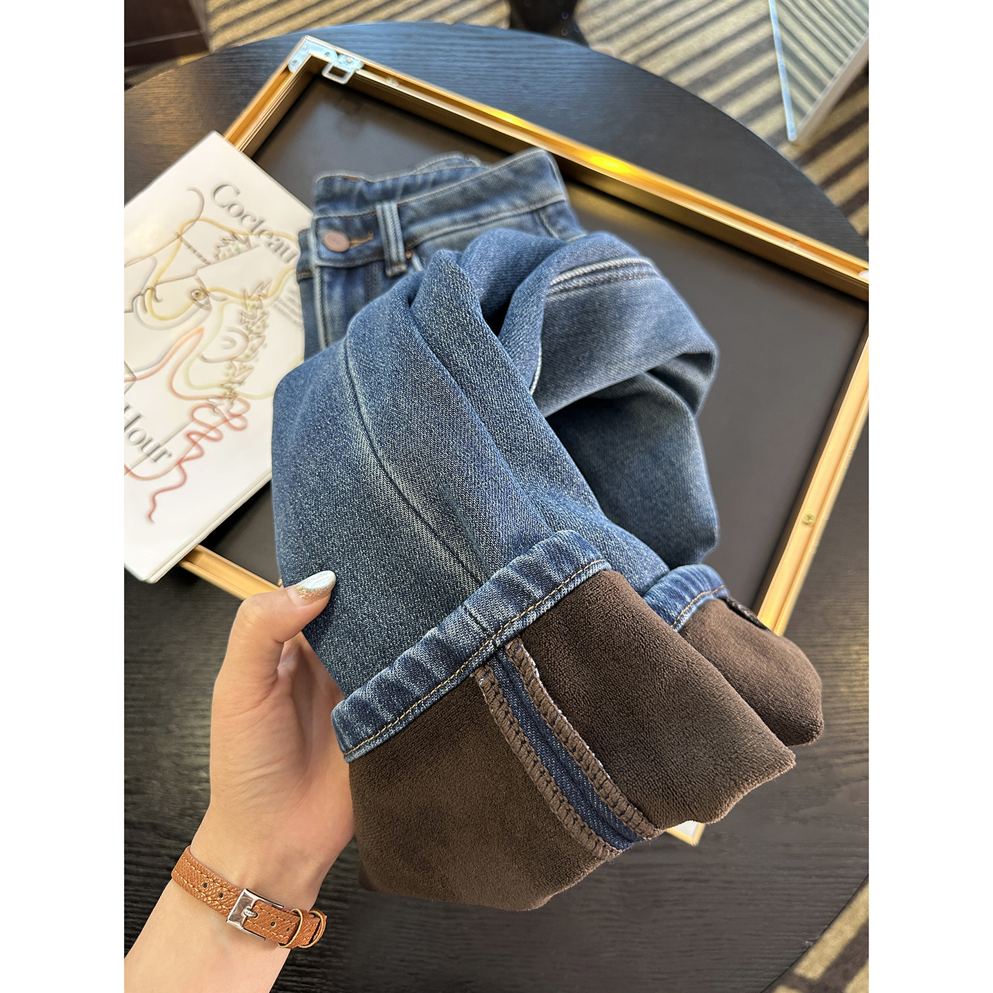 重磅神牛！加厚一体绒阔腿牛仔裤