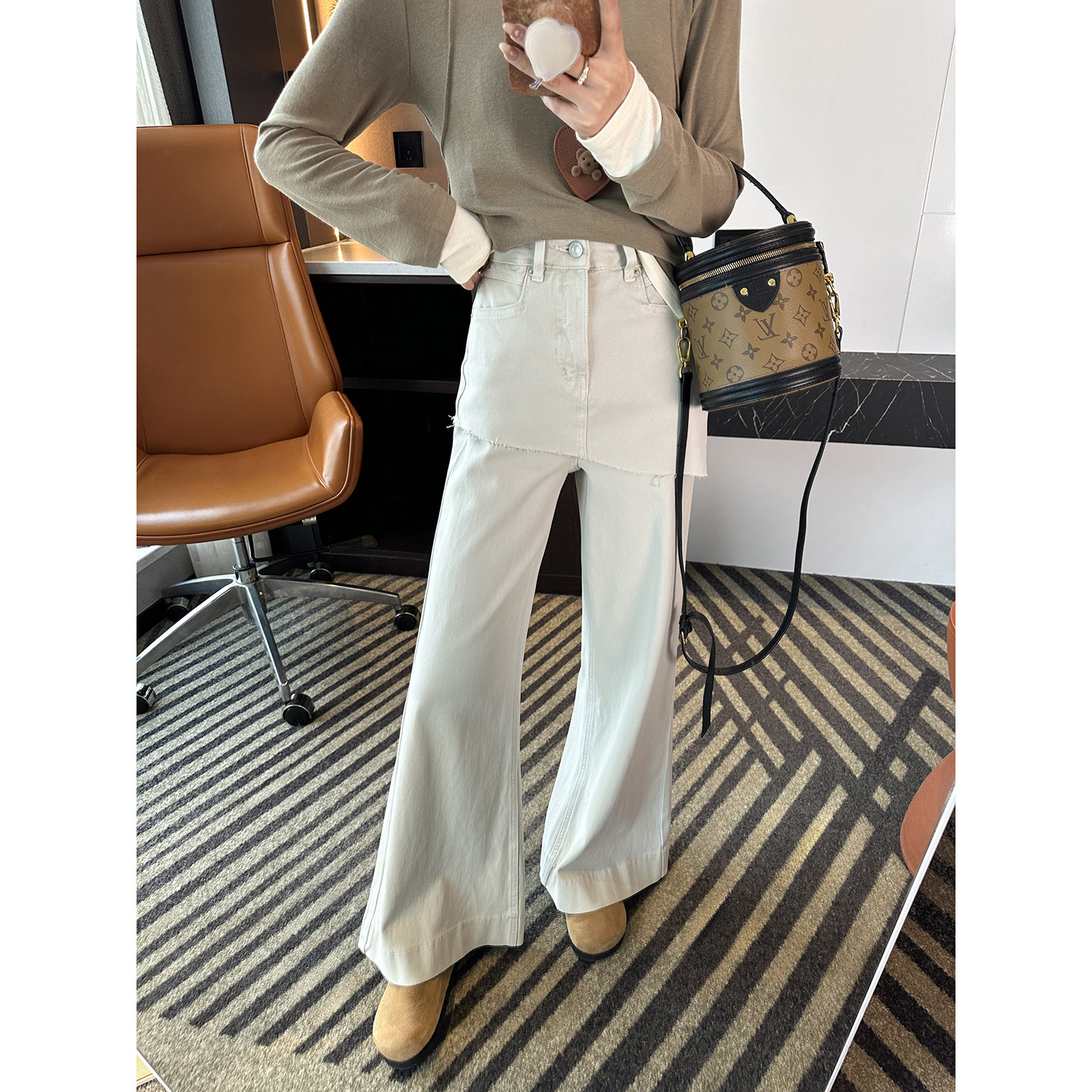 显瘦界天花板！~假两件屁帘裤子白色高腰微喇叭牛仔裤女2026春新,女装/女士精品,牛仔裤,淘宝优惠券,粉丝福利购,淘宝优惠卷