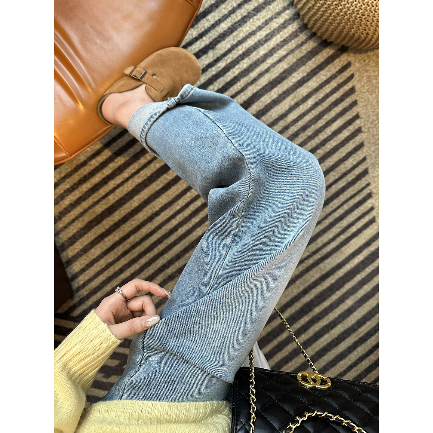 藏肉好裤型！加绒窄版直筒牛仔裤