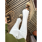 白色修身 高腰弹力九分裤 微喇叭牛仔裤 春季 子 女2026新款 直腿比例