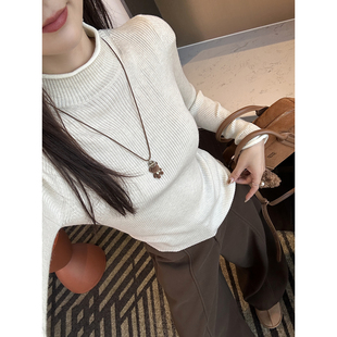 针织衫 气质百搭长袖 上衣 卷边半高领毛衣女秋冬新款 内搭天花板