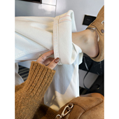 型巨牛 窄版 加厚绒直筒牛仔裤 版 女秋冬新保暖高腰宽松阔腿长裤