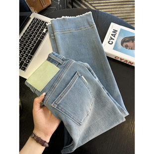 彻底沦陷！~蕾丝边九分阔腿牛仔裤女2026新春季宽松直筒奶奶裤子