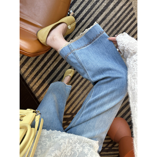 女小个子高腰宽松九分裤 2026新款 蕾丝花边直筒牛仔裤 美到犯规