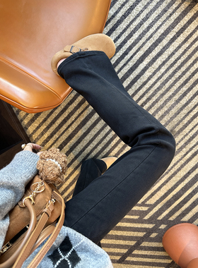 腿精担当！秋冬植绒微喇叭牛仔裤女2025新款高腰弹力修身显瘦长裤