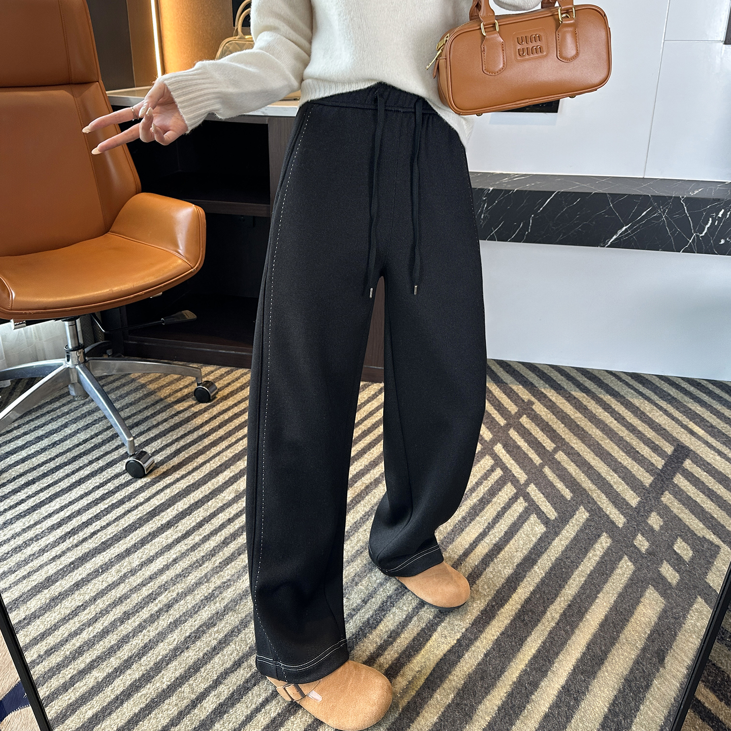 一条过冬！醋纤羊毛松紧腰阔腿裤