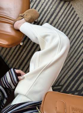 舒适感yi流！~醋酸羊毛弯刀休闲裤女秋冬加厚垂感宽松慵懒阔腿裤