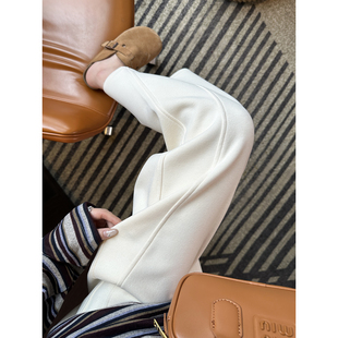 女秋冬加厚垂感宽松慵懒阔腿裤 舒适感yi流 醋酸羊毛弯刀休闲裤