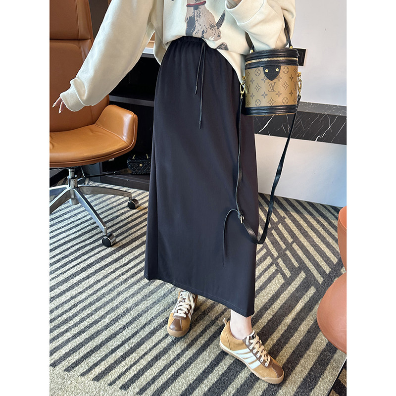 版型巨好 后开叉休闲半身裙女新款松紧高腰慵懒感宽松直筒中长裙,女装/女士精品,半身裙,淘宝优惠券,粉丝福利购,淘宝优惠卷