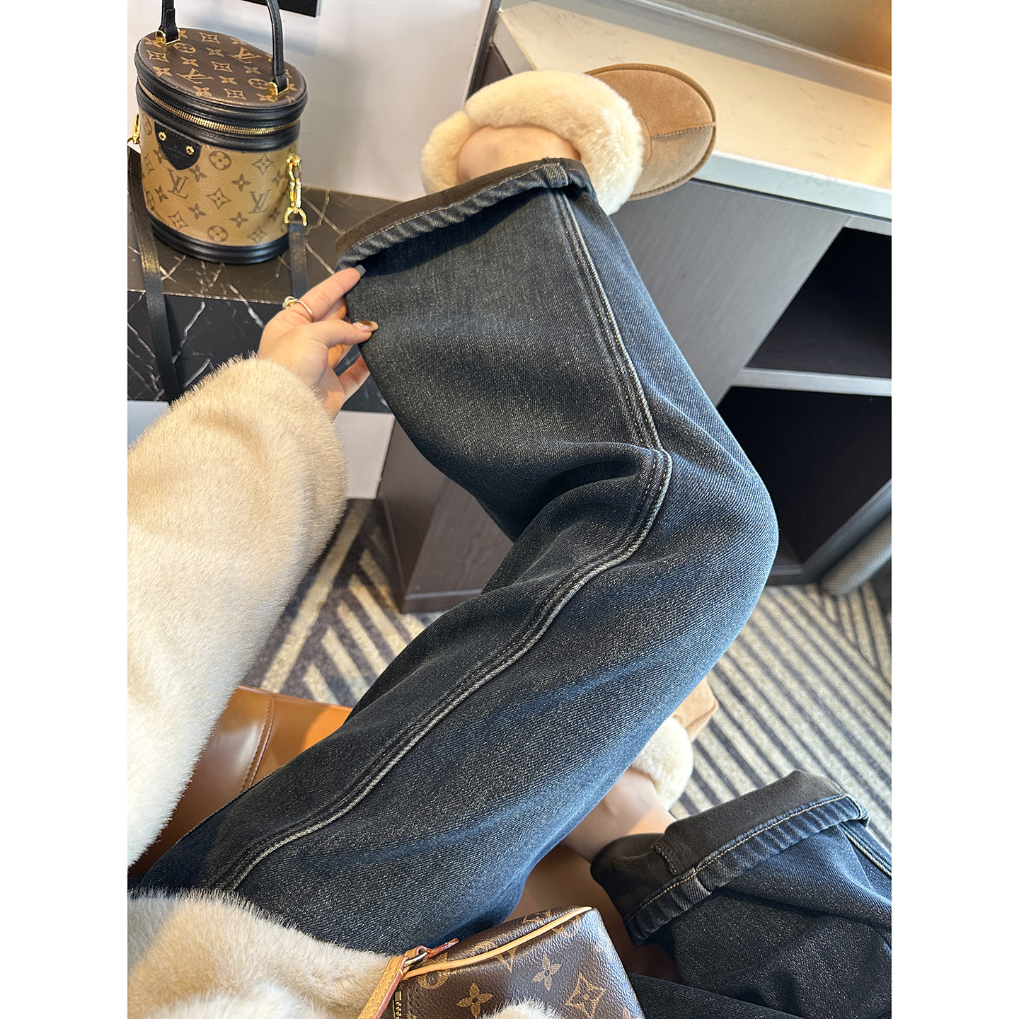 过冬必入！~遮胯显瘦弯刀牛仔裤女秋冬新款加绒保暖宽松阔腿长裤,女装/女士精品,牛仔裤,淘宝优惠券,粉丝福利购,淘宝优惠卷