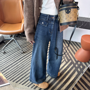 复古宽松阔腿九分裤 女秋冬新款 子 小个子加绒牛仔裤 本期自留款