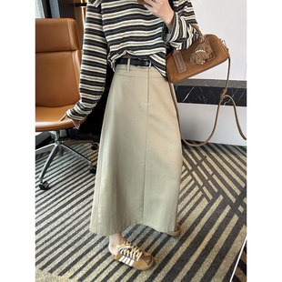 卡其色百搭中长裙子 春季 气质天花板 高腰直筒半身裙女2026新款